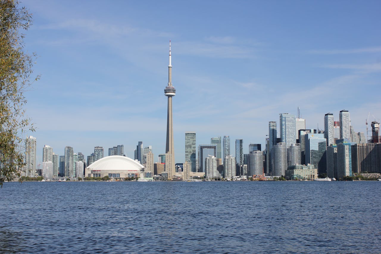 Toronto skyline featuring the CN Tower viewed across Lake Ontario