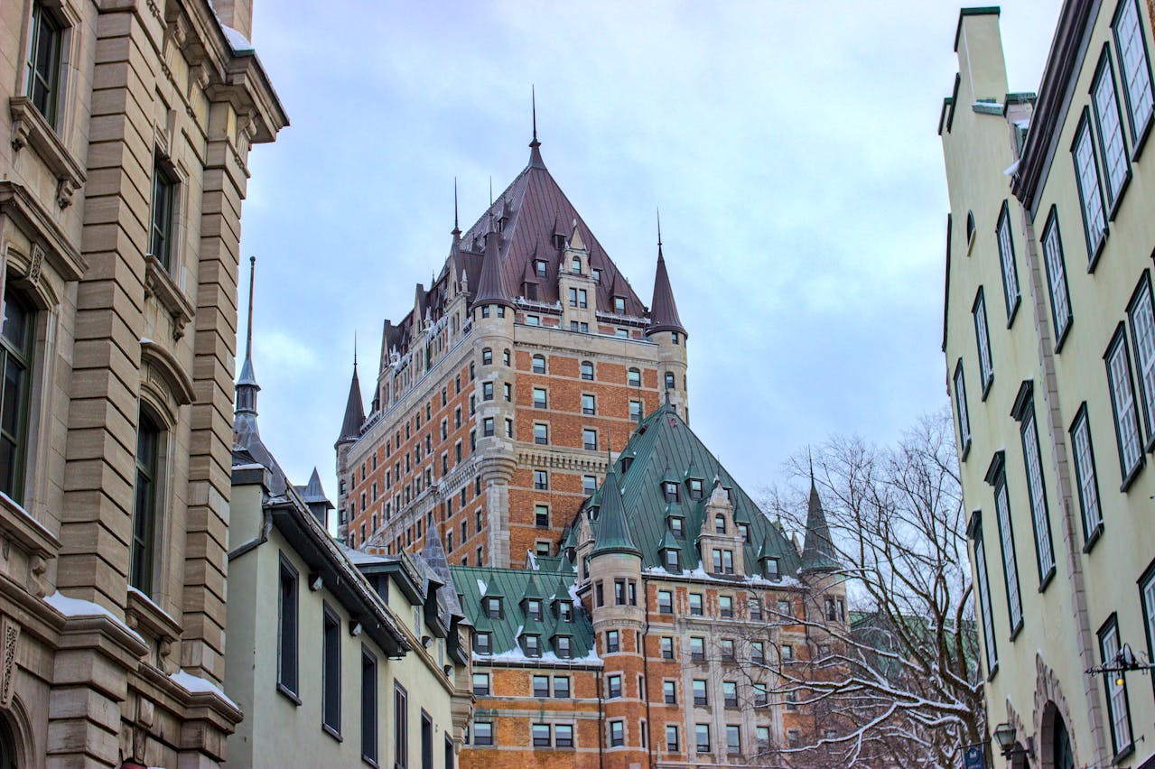 Historic Château Frontenac architecture rising above Old Quebec City streets