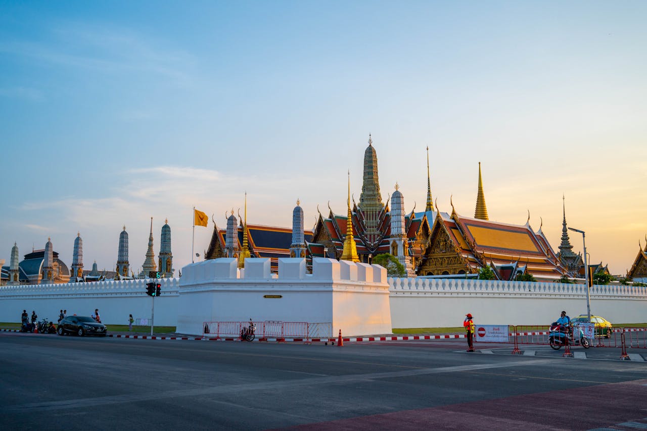 Grand Palace complex in Bangkok with ornate Thai temple spires