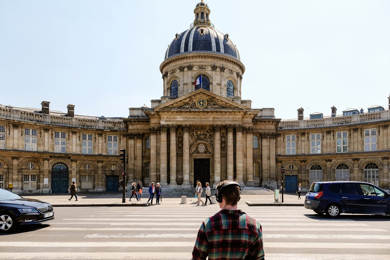 Historic Institut de France building and dome in Paris, France