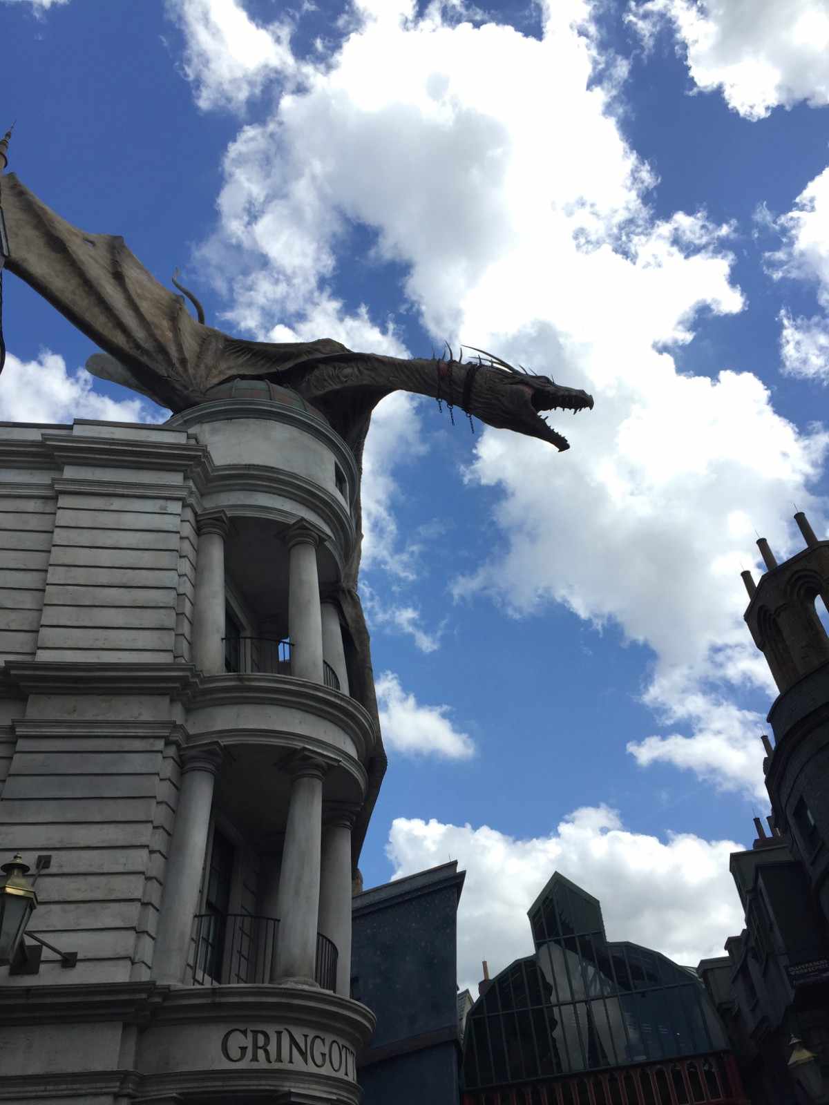 Dragon perched above Gringotts Bank in the Wizarding World of Harry Potter